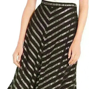 Alfani Women's Metallic Striped Midi Skirt - Color: Black/Gold - Size: 12